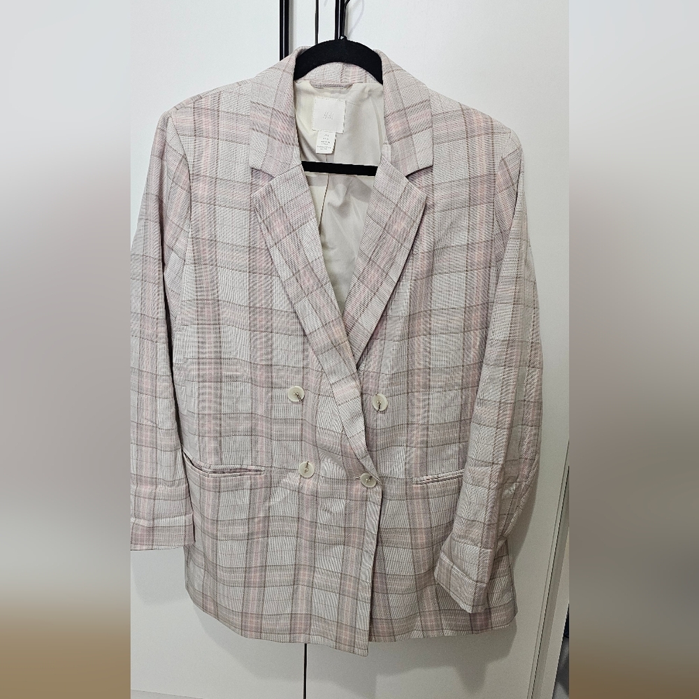 H&M Light Pink Plaid Blazer